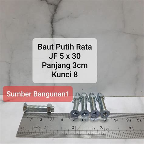 Baut JF 5 X 30 10pcs Putih 3cm Mur M5 Kunci 8 M5x30 Kepala Obeng