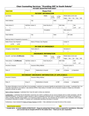 Fillable Online PATIENT REGISTRATION FORM Chan Counseling Services