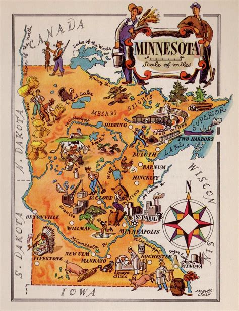 1950s Vintage Minnesota Map Antique Map Of Minnesota Print Skating Mayo