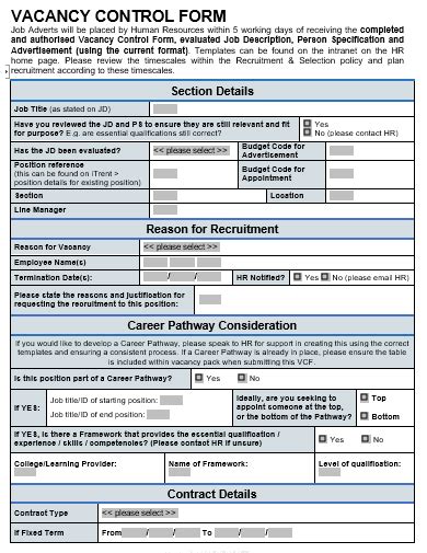 Free Vacancy Form Samples In Pdf Ms Word