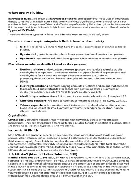 A Comprehensive Guide to Intravenous Fluid Therapy: Types of IV Fluids ...