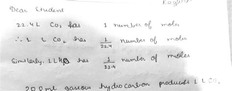 Ml Of A Gaseous Hydrocarbon On Complete Combustion Produces Lt