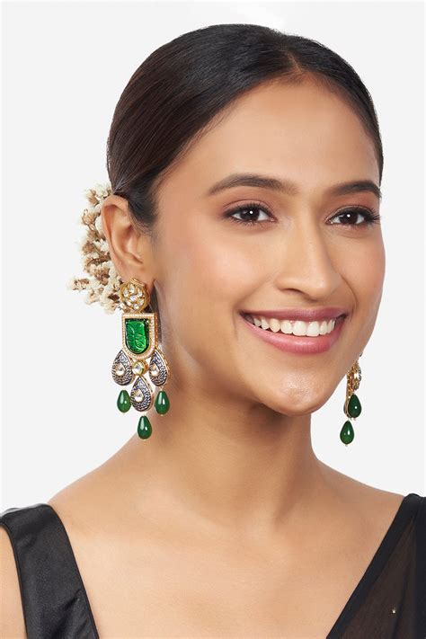 Buy Blue Kundan Carved Polki Dangler Earrings By Joules By Radhika