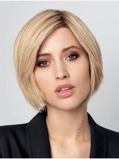 Durable Bobs Blonde Straight Chin Length Monofilament Human Hair Wigs