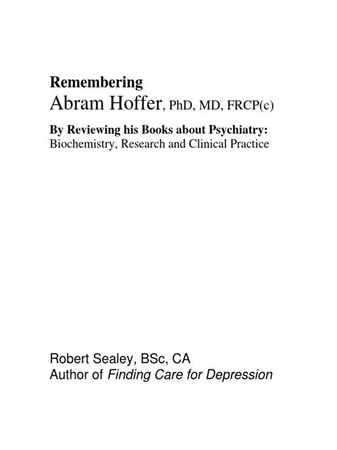 Remembering Abram Hoffer Pdf Orthomolecular Medicine Psychiatry