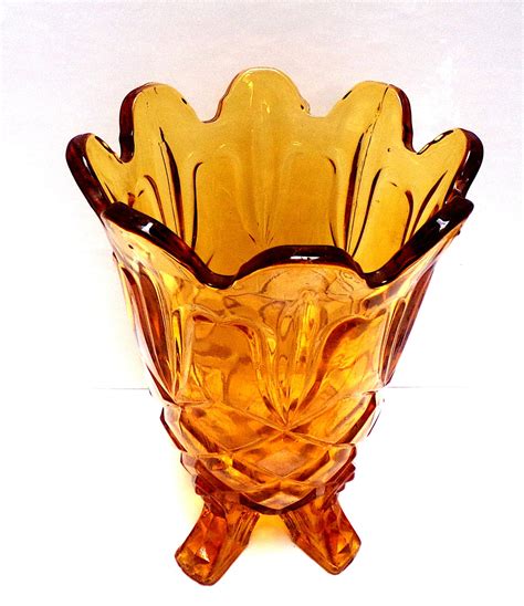 Amber Vase A Vintage Depression Glass Flower Holder Vintage Etsy