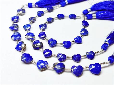 Aaa Grade Lapis Lazuli Faceted Carved Heart Shape Briolette Beads Size