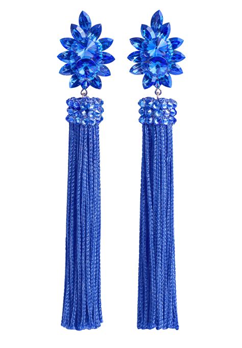 Zerlina Crystallized Blue Fringe Earrings Sapphire Fc307 Rhinestone Jewelry