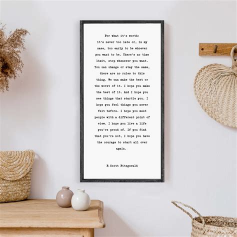 For What It S Worth Quote F Scott Fitzgerald Quote Wood Etsy