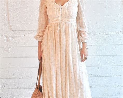 Vintage 1970s Gunne Sax Wedding Formal Dress Corset Prairie Boho Hippie