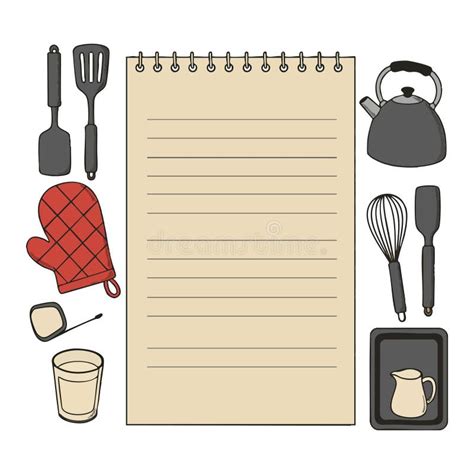 kitchen utensils  blank notepad  cooking recipe notes vector