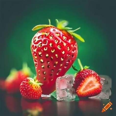 Close Up Of Juicy Strawberries With Ice Cubes