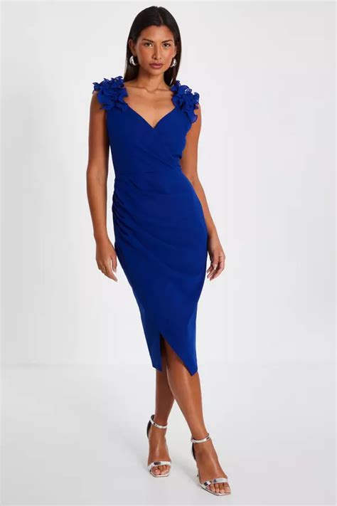 Royal Blue Ruffle Wrap Midi Dress Quiz Clothing