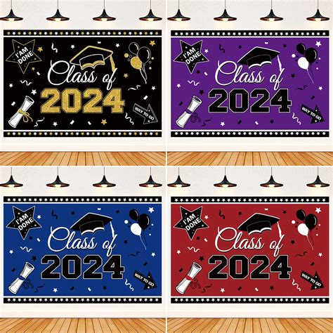 2024 Graduation Party Plastic Backdrop Congrats Grad Banner Class Of 2024 Decorations For