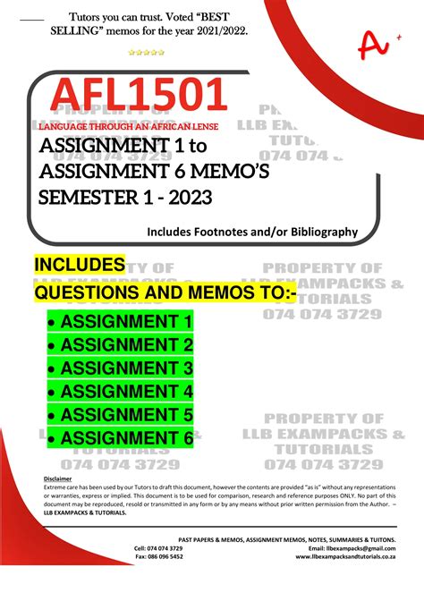 AFL1501 ASSIGNMENT 1 TO 6 MEMOS DETAILED ANSWERS SEMESTER 1