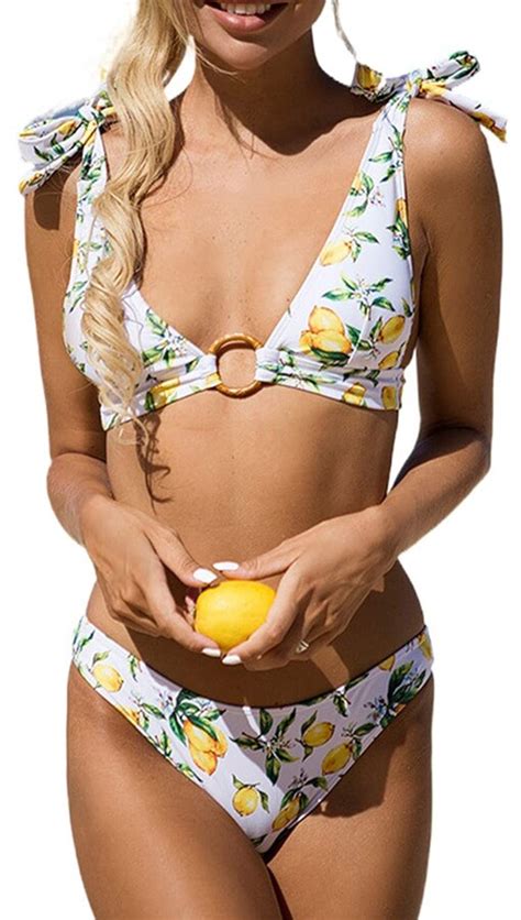 Corafritz Women Piece Bikini Set V Neck Pattern Print Swimsuit Circle