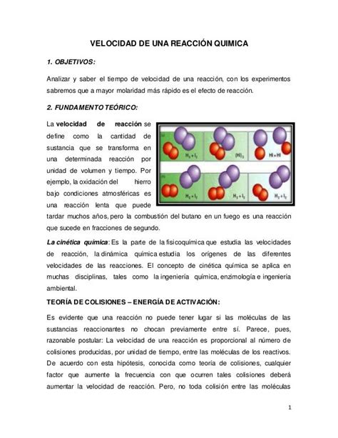 Velocidad De Una Reacción Quimica