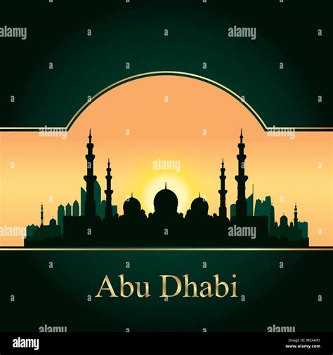 Abu Dhabi Skyline Silhouette Background With A Grand Mosque Vector