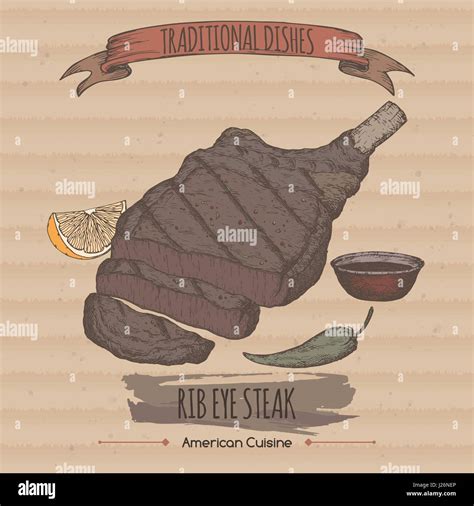 Color Vintage Grilled Rib Eye Steak Template Placed On Cardboard