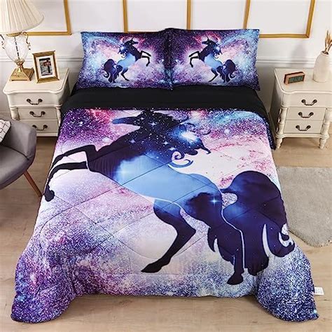 Wowelife Unicorn Comforter Set Queen 5 Pieces Galaxy Unicorn Bedding Set Blue Galaxy