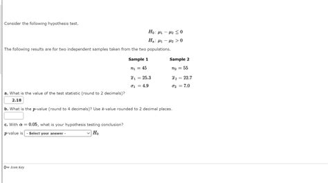 Solved Consider The Following Hypothesis Test Ho μι μ2