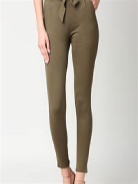 Buy Kraus Jeans Women Olive Green Slim Fit High Rise Regular Trousers Trousers For Women