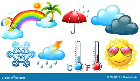 Verschillende Pictogrammen Voor Weer En Klimaat Vector Illustratie