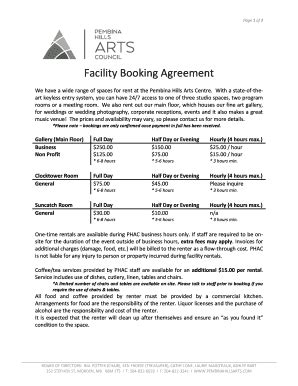 Fillable Online Facility Rental Agreement Form Pembina Hills Art