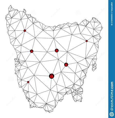 Lockdown Polygonal Carcass Mesh Vector Map Of Tasmania Island Stock