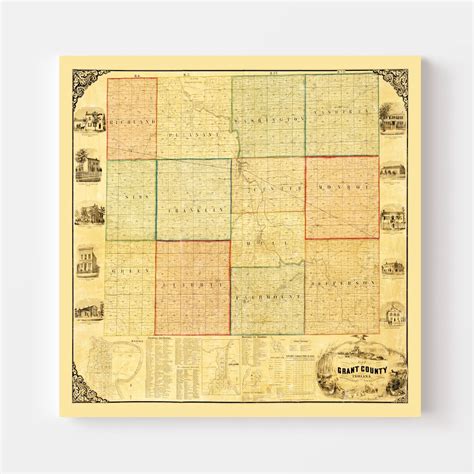 Vintage Map of Grant County, Indiana 1869 by Ted's Vintage Art