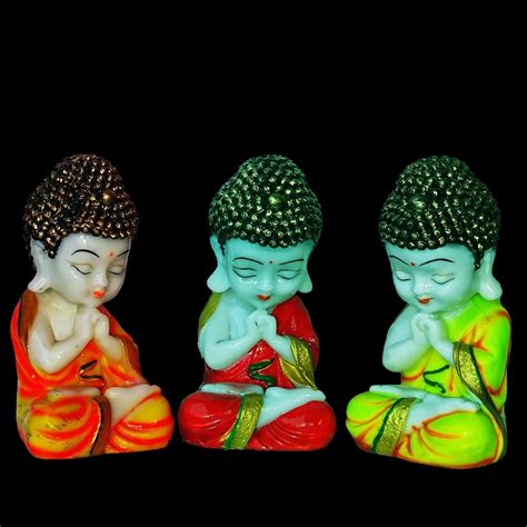 Polyresin Monk Buddha Statue Orange Red And Yellow Home At Rs 540 Set