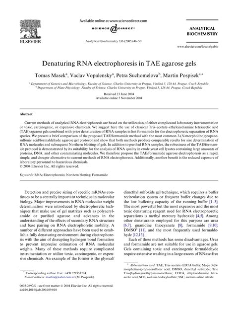 Pdf Denaturing Rna Electrophoresis In Tae Agarose Gels