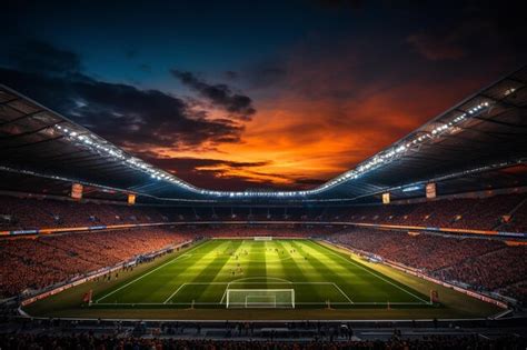 premium photo evening view   modern  beautiful soccer stadium