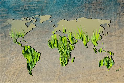 Roughly outlined world map with green plants filling 14547908 Stock ...