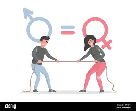 Male And Female Characters Pulling Rope Against Each Other Vector Flat