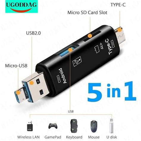 5 In 1 Multifunktions USB 2 0 Typ C USB Micro USB TF SD Speicher