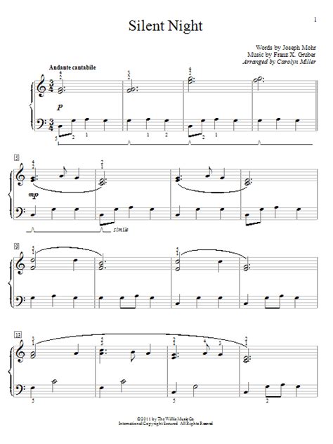 Silent Night By Joseph Mohr Sheet Music For Educational Piano At Sheet