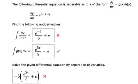 Solved The Following Differential Equation Is Separable As Chegg