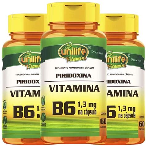 Vitamina B6 Piridoxina Vegana 60 Caps 500mg Kit 3 Unilife