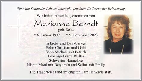 Traueranzeigen Von Marianne Berndt Augsburger Allgemeine Zeitung