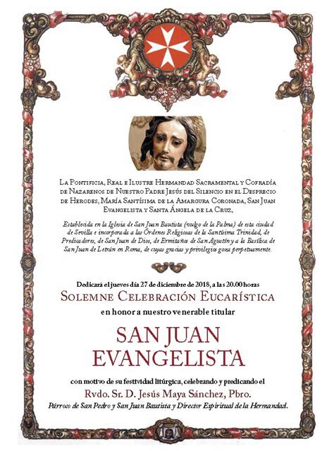 Solemne Celebraci N Eucar Stica En Honor A San Juan Evangelista