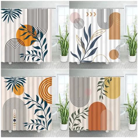 Abstract Mid Century Shower Curtain For Bathroom Decor Modern Boho