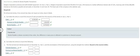 Solved Bond Premium Entries For Bonds Payable Transactions