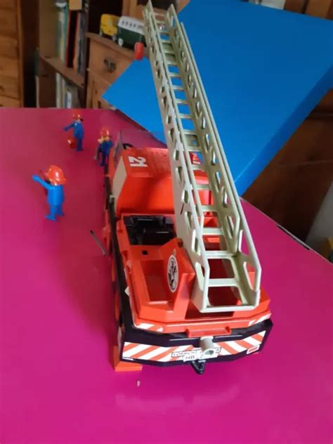 3525 PLAYMOBIL CAMION pompier grande échelle vintage avec personnages