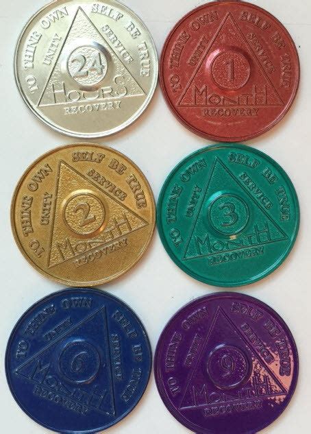 Set Of 6 Aluminum Colored Aa Medallions Months 1 2 3 6 9 And 24 Hours