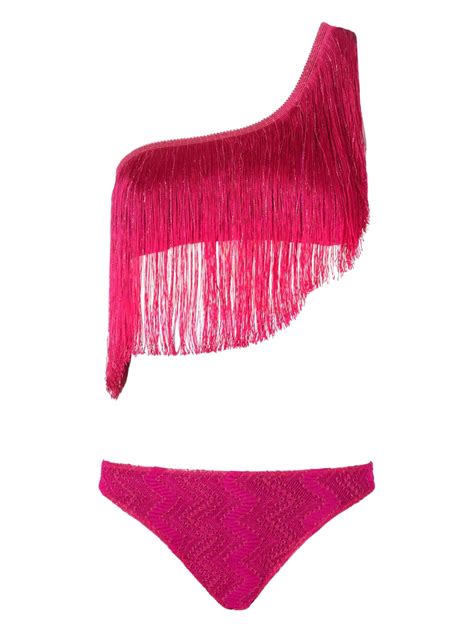 Missoni One Shoulder Fringed Bikini Purple FARFETCH UK