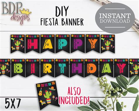 Fiesta Happy Birthday Banner Fiesta Party Banner Fiesta Banner