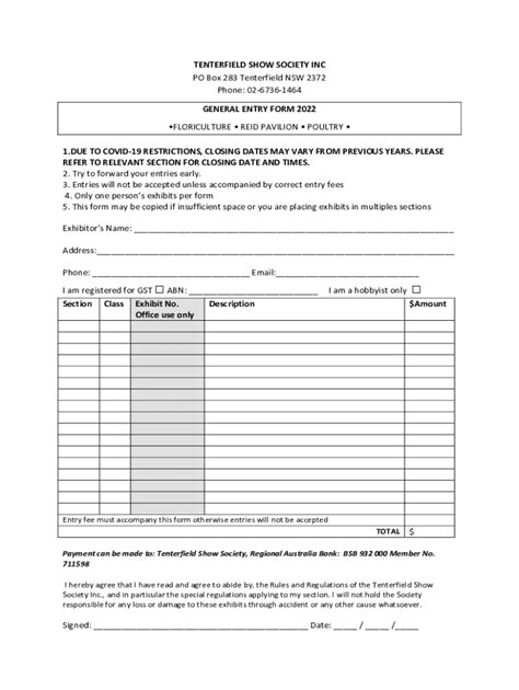 Fillable Online General Entry Form Fax Email Print