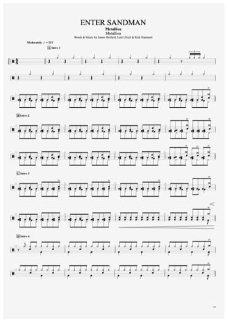 Metallica Enter Sandman Sheet Music For Drums