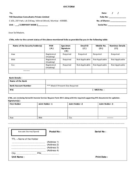 Fillable Online Kyc Form Winro Commercial India Limited Fax Email